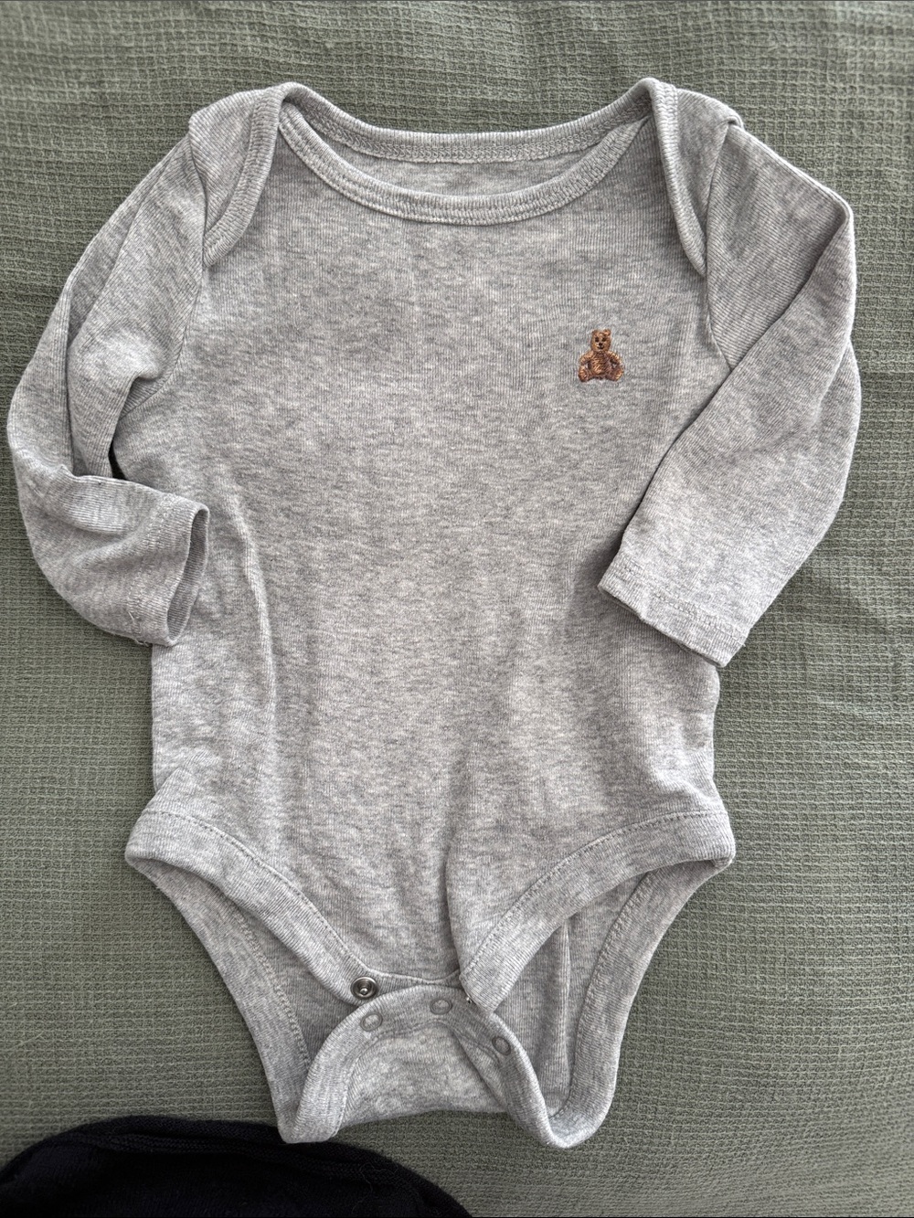 GAP Gray Long-Sleeve Baby Bodysuit with Teddy Patch